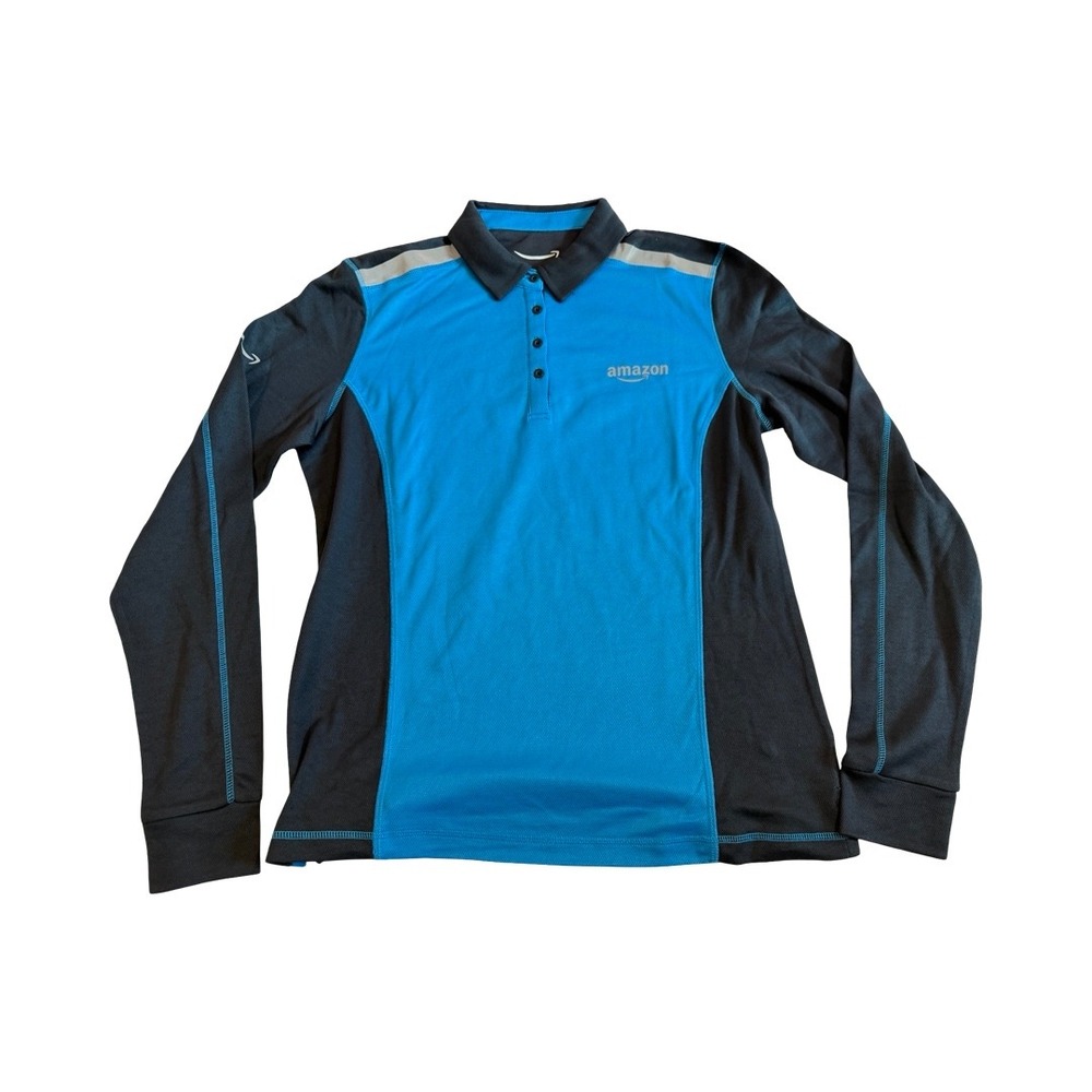 Amazon Luly Yang Womens Active Polo Long Sleeve Blue Black Work Uniform XL